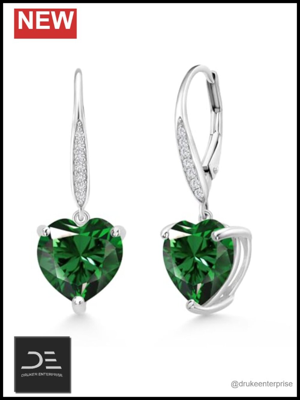 925 Sterling Silver Heart Drop Leverback Earrings with White Lab Grown Diamond
